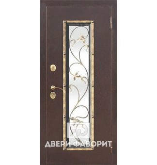 металлическая дверь в коттедж с ковкой и стеклом