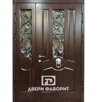 Стальная двустворчатая дверь с зеркалом и ковкой