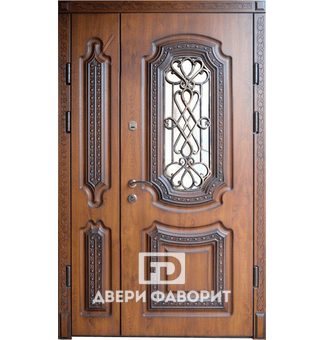 Дверь парадная двустворчатая со стеклом и ковкой